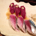 馬赤身と〆サバの握り