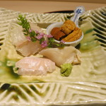 日本料理 みや  - 27年3月　千葉鮃・エンガワ、北海道雲丹、北寄貝