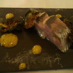 Ｗ２７ - 2皿目　ほうじ茶のソースで鰊とプチヴェールを