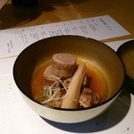 花鳥 - 留肴：桜蕎麦信田巻　合鴨　筍　白髪葱