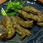 麺や而今 - 親鶏のせせり黒胡椒焼き(2015/3)