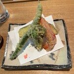 そば切り 鴨嘴 - 天ぷら　ブロッコリー、インゲン豆、赤パプリカ、茄子