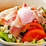 Caesar salad with Prosciutto and avocado ~ topped with warm egg ~