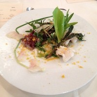 イル ギオットーネ 京都本店 - のれそれ 温度卵 三つ葉のスープ 山椒風味 本日の鮮魚と山菜のサラダ ボッタルガ