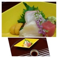 嵯峨野 - ◆お刺身・・赤身・ホタテ・鯛・ウニ。
                  特筆するものはありませんが、帆立は甘みを感じ美味しく頂きました。
                  3月半ば過ぎに伺いましたが、器は「菱餅」をかたどったものです。