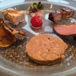 ウチダ テイ - 前菜盛り合わせ、白レバーと芋けんぴが美味しすぎた