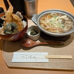つるはん - 牛油かす鍋うどんと少天丼定食