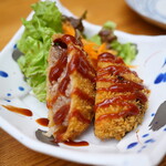 酒房 若竹 - 島根和牛をたっぷり使ったメンチカツ