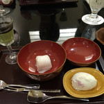 日本料理 太月 - 甘味　抹茶プリン　苺大福　桜アイス　2015-3