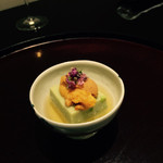 日本料理 太月 - 空豆ごま豆腐　生雲丹　花穂　割り出し汁　2015-3