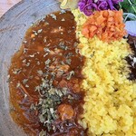 CURRY HOUSE KURAGE - 左側「美名豚ポークビンダルー」