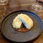 ラ･マンチーナ - シェフのおまかせ4,800円、モッツァレラチーズをはさんだ筍のフリット