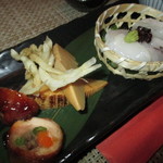 松吟庵 - 筍・焼き　肉巻き・生タコの造り・白魚天ぷら