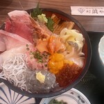 漁亭 浜や - まぐろ・鮮魚2種・生しやす。素揚げしいす
ロ・生海老・いくら
（汁物・香の物付き）