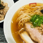 ラーメン角屋 - 鯖だし醤油ラーメン：680円・サバめし：100円