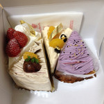 フレシュール - デラックス苺ショート、栗とオレンジのショート、黄粉と黒豆のショート、紫芋のモンブラン