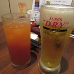 福の花 - 県産サワー(阿武トマト割り)＆アサヒスーパードライ(中ジョッキ)