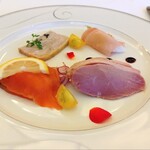 都ホテル - 料理写真:紅茶鴨味噌風味 トラウトスモークとレモン添え チキンテリーヌ 焼き蕪と生ハム タスマニアマスタード