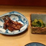 栄寿司 - お通し  蛍烏賊と葉わさびの御浸し
