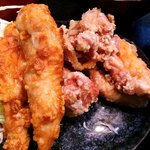 焼鳥 深川 - 焼鳥 深川 ＠茅場町 ミックス（ささみと唐揚げ） アップ