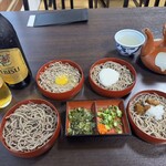 そば 荒木屋 - 割子4段そば（ノーマル、有精卵、とろろ、なめこおろし、）