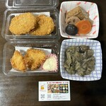 mogumogu kitchen - 牛肉コロッケ、白身魚のフライ、煮物五種、なすのごま味噌炒め