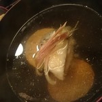 鶴に橘 - お椀 サワラの天婦羅！ 骨董品の器も美しい