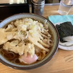 福そば - 筍天そば　温玉　おにぎり