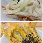 うどんびより - 上 平打ちのもっちり麺
下 薄切りのごぼう天