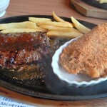 ブロンコビリー - 料理写真:ハンバーグとアジフライ