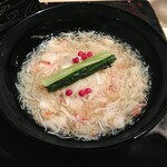 汐見 - そばがきのかに餡　そばの風味を消さずに旨みを足す、アクセントのレッドペッパーもよかったです。
