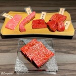個室焼肉 琥珀 - 和牛五種盛とハラミ(ﾊｰﾌｻｲｽﾞ)