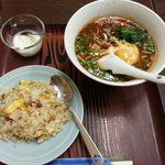 満天星 - からしミソ麺と半チャーハンセット¥750（杏仁豆腐付き）