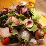 2015年3月　カルパッチョのサラダ仕立て　30㌢四方のお皿にてんこ盛り