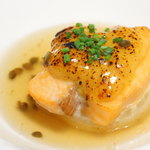 鉄板焼ばらもんや - 「サーモンのウニ味噌焼き」TVとの連動企画メニュー（３月末まで）　ハンバーグスペシャルランチの中の一品。美味しい！