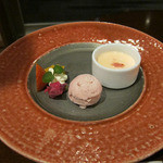 時の宿 すみれ - いちごのアイスクリームとパンナコッタ