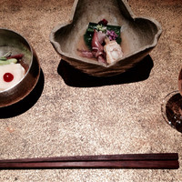 日本料理 僖成 - 2015/3/☆  桜花豆腐と蛍烏賊と浅利の梅浸し、食前の梅酒