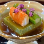 団欒 かとう - 蓬豆富と車海老とアスパラ