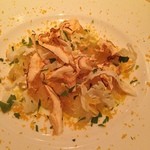 カーサ・デル・チーボ - 八戸産 ヒラメの椎茸〆めカルパッチョ仕立て からすみと椎茸のクロッカンテ