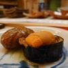 喰切料理 八方 - 奥は,新じゃがバター&手前:茄子の田楽の上には,雲丹(*´・ω-)b