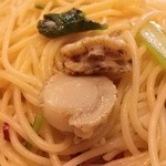 がっつりスパゲッティ 葉ﾟす多家 - 帆立と青菜のペペロンチーノ（並）