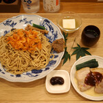 しののめヌードル - 料理写真:桜エビの和えそば & 信州産 花豆（数量限定サービス）
