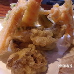 天庵 - 蕎麦より一瞬早く天麩羅が到着です。