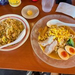 幸楽苑 - 料理写真:冷やし味噌ラーメン＋半チャーハンセット