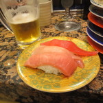 Kaitenzushi Misaki - 鮪の三巻盛り（１つ食べました）