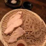 麺道はなもこし - 特製鶏とろつけそば-まずは柚子塩、柚子胡椒、かえしで麺をいただく(2015/3)