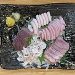 喜美松 - 2026.06.03 (水)    はつ刺（半人前）450円（税込）＆れば刺（半人前）450円（税込）＆子袋刺（半人前）500円（税込）＆きゃん玉刺（半人前）500円（税込）＆おまけ
