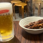 のんき屋 - ✧生ビール【アサヒ】(700えん)✧おでん(180えん)おとうふ✧どてやき(120えん)×4本✨.ﾟ･*..☆.｡.:*✨.☆.｡.:. *:ﾟ