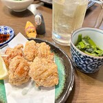 そじ坊 - 料理写真:①ほろ酔いセット 1200円
唐揚げと、わさび茎漬けをチョイス☆