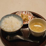 日々の中華食堂 - ご飯、ザーサイ、アサリのスープ